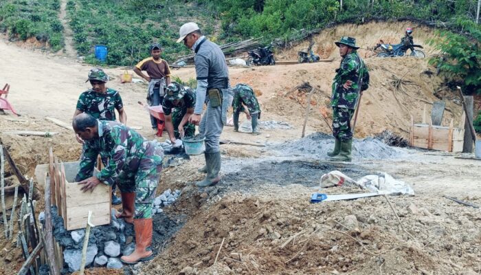 Bangun Infrastruktur Tangguh, Satgas TMMD Kodim 0106/Ateng Buat Leneng Penahan Tanah